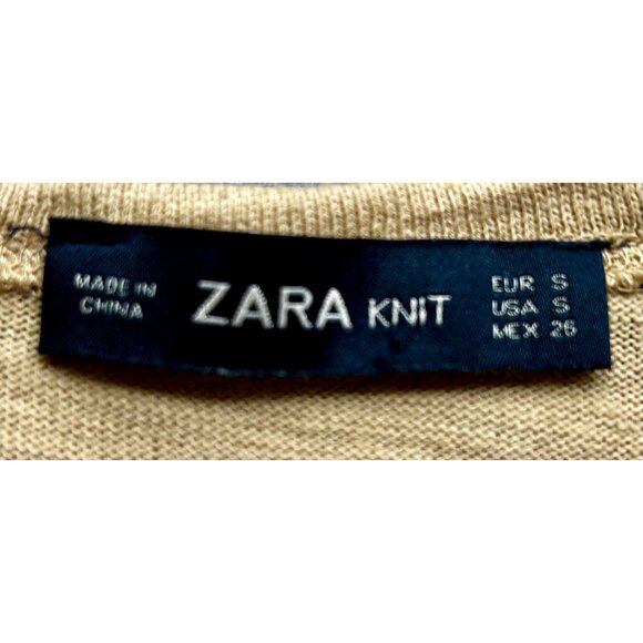 ZARA Knit Beige Cottagecore Romantic Summer Embroidered Wrap Dress Sz SMALL - Picture 5 of 8